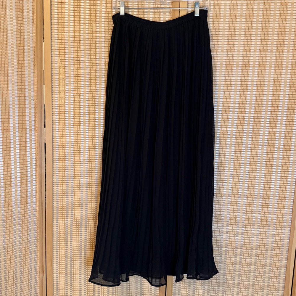 Mix Nouveau New York Black Pleated Maxi Skirt Size M Elastic Waist Chiffon Flowy